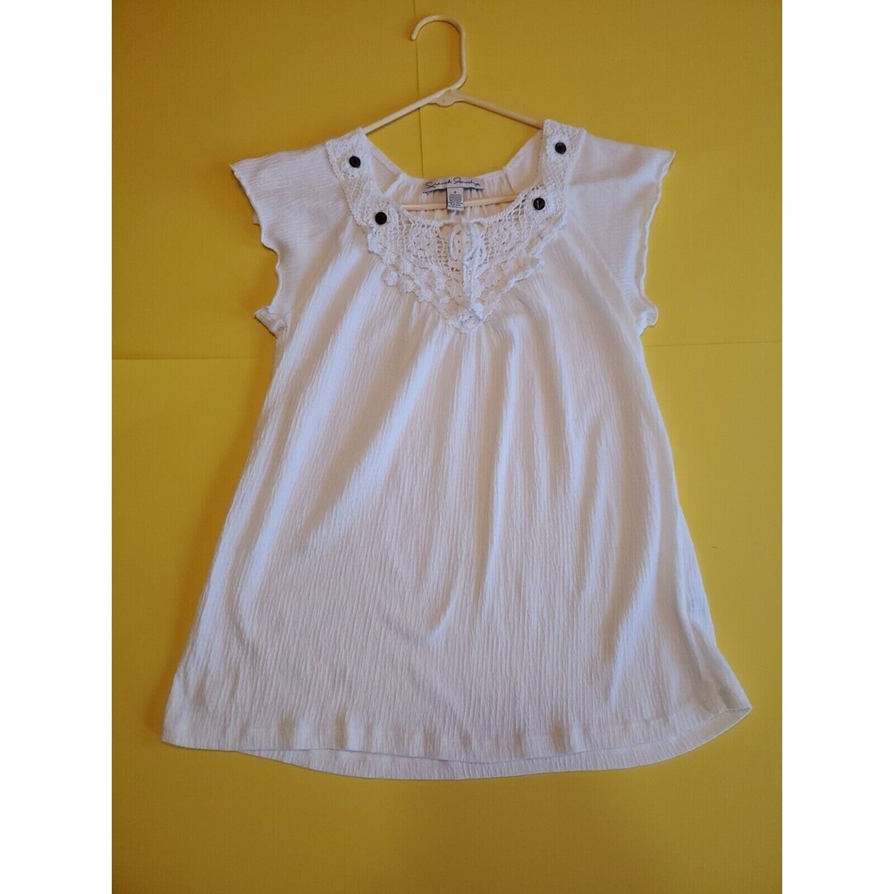 Womens Small Top Boho Cap Sleeve Lightweight Gauzy Crochet Cream French Laundry